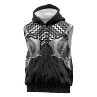 Aotearoa Kowhaiwhai Poutama Black Motif Sleeveless Hoodie LT9 Black - Polynesian Pride