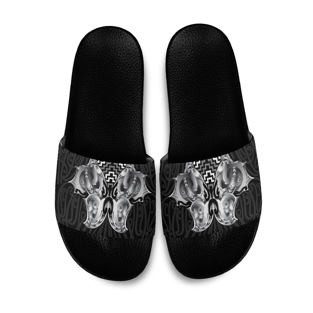 Aotearoa Kowhaiwhai Poutama Black Motif Slide Sandals LT9 Black - Polynesian Pride