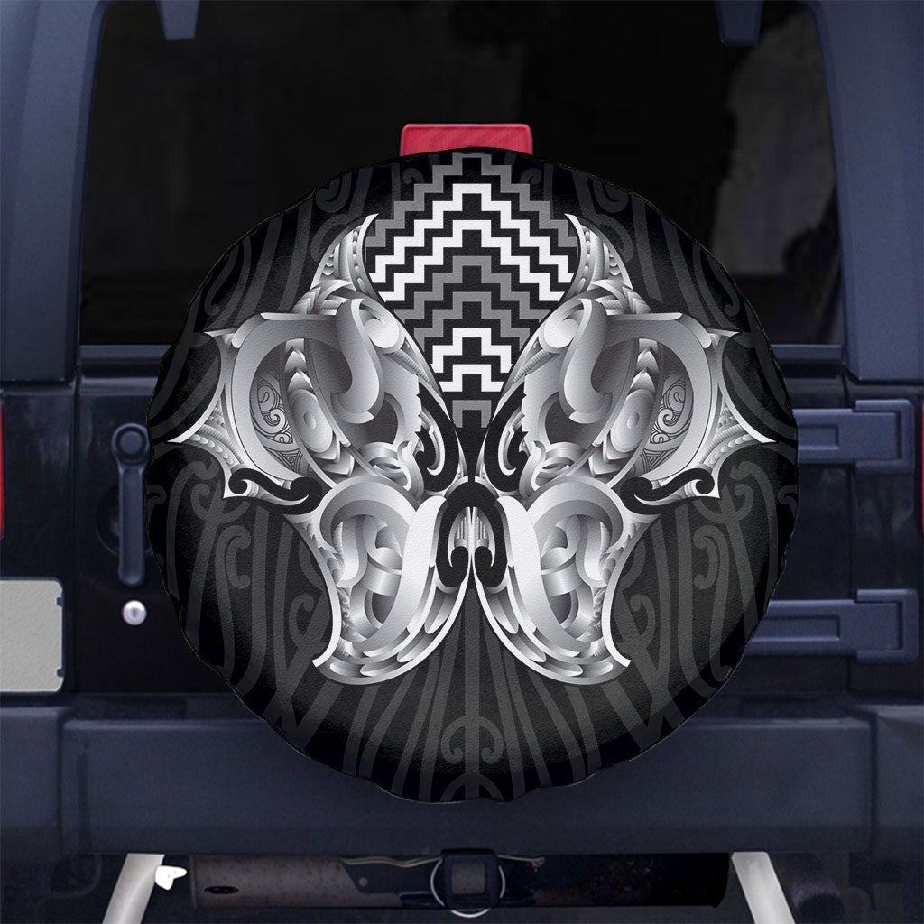 Aotearoa Kowhaiwhai Poutama Black Motif Spare Tire Cover LT9 No hole Black - Polynesian Pride