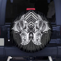 Aotearoa Kowhaiwhai Poutama Black Motif Spare Tire Cover LT9 No hole Black - Polynesian Pride