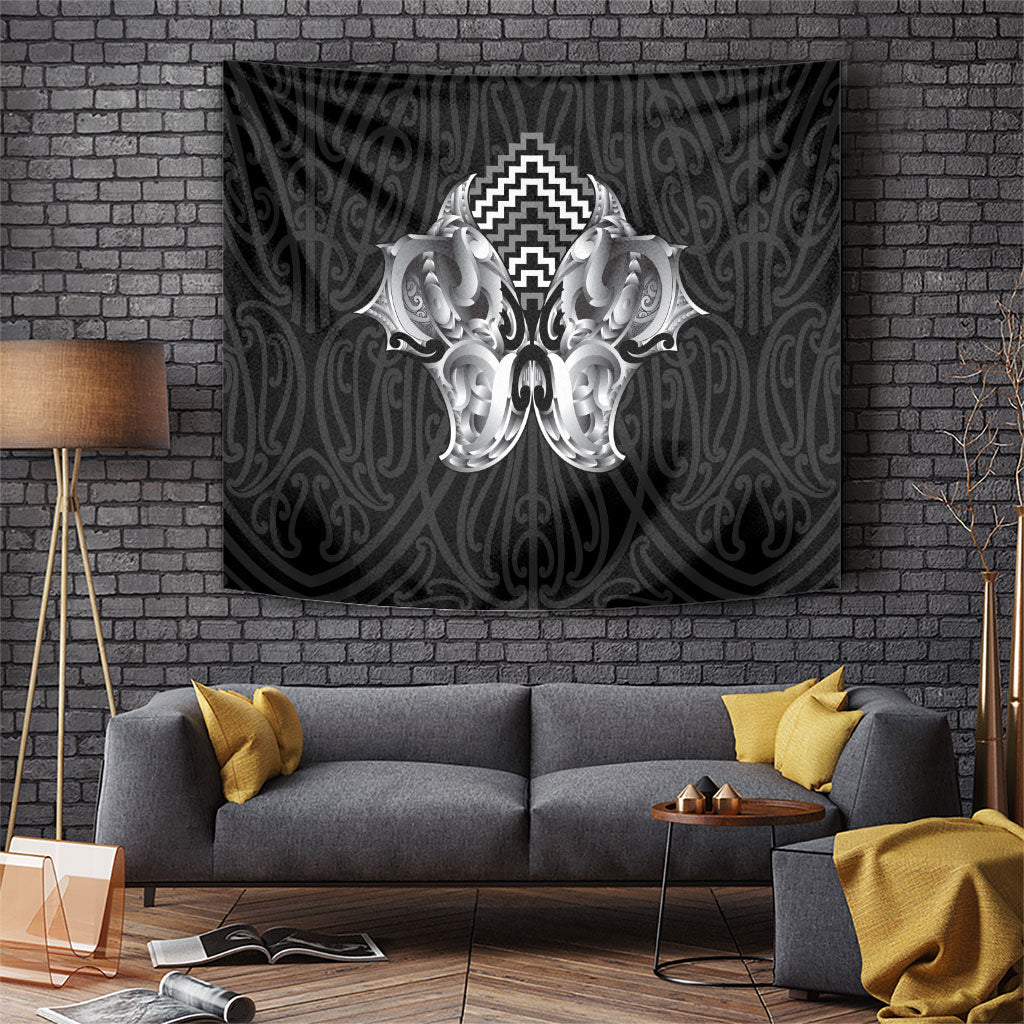 Aotearoa Kowhaiwhai Poutama Black Motif Tapestry LT9 Black - Polynesian Pride