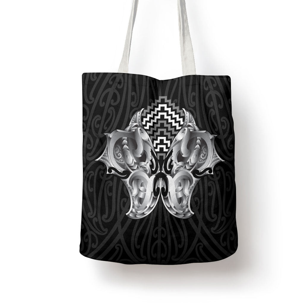 Aotearoa Kowhaiwhai Poutama Black Motif Tote Bag