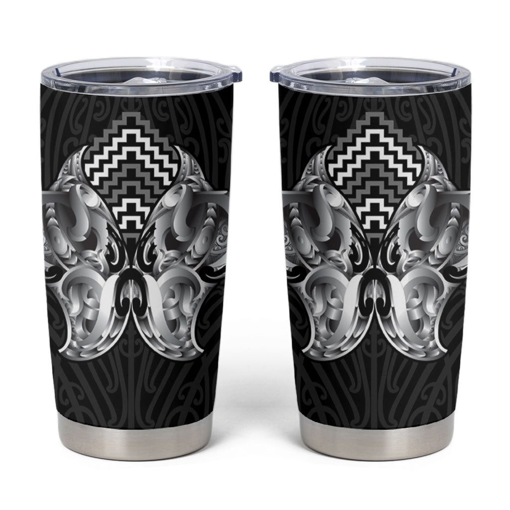 Aotearoa Kowhaiwhai Poutama Black Motif Tumbler Cup LT9 Black - Polynesian Pride