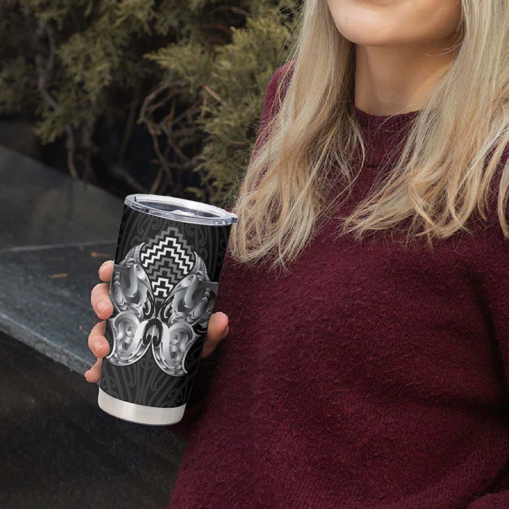 Aotearoa Kowhaiwhai Poutama Black Motif Tumbler Cup LT9 - Polynesian Pride