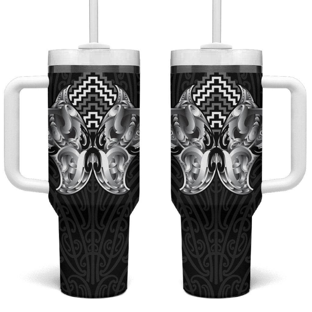 Aotearoa Kowhaiwhai Poutama Black Motif Tumbler With Handle