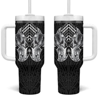 Aotearoa Kowhaiwhai Poutama Black Motif Tumbler With Handle