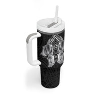 Aotearoa Kowhaiwhai Poutama Black Motif Tumbler With Handle