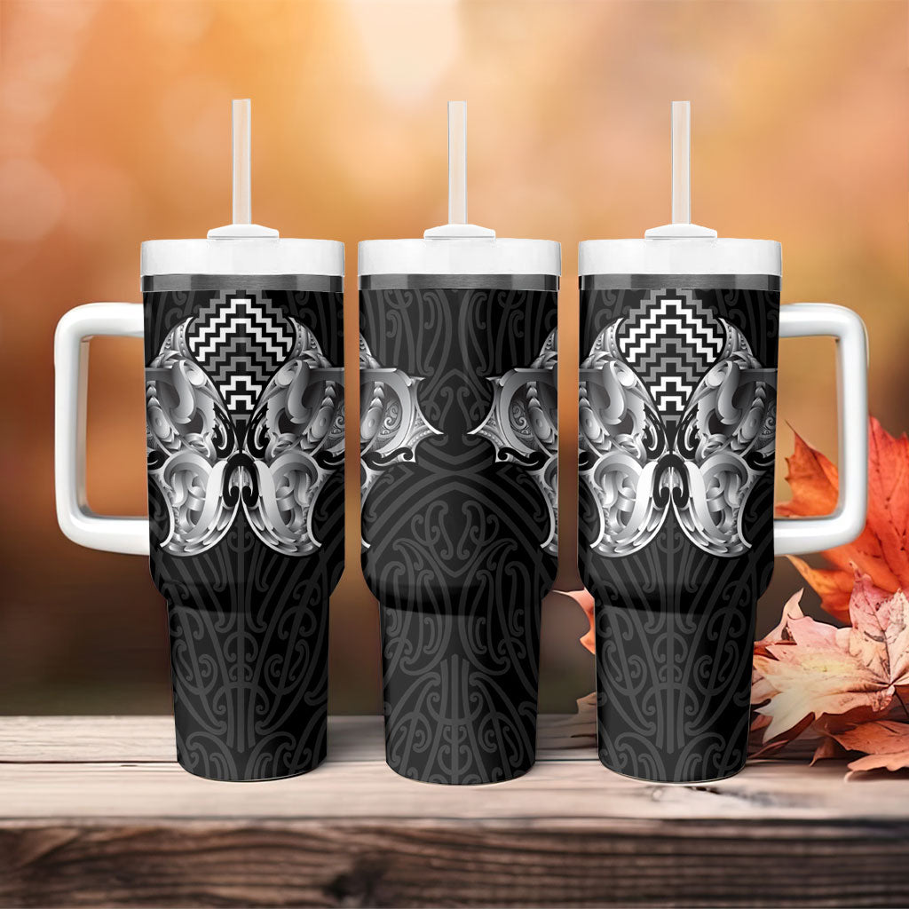 Aotearoa Kowhaiwhai Poutama Black Motif Tumbler With Handle