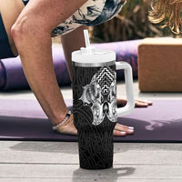 Aotearoa Kowhaiwhai Poutama Black Motif Tumbler With Handle