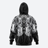 Aotearoa Kowhaiwhai Poutama Black Motif Zip Hoodie