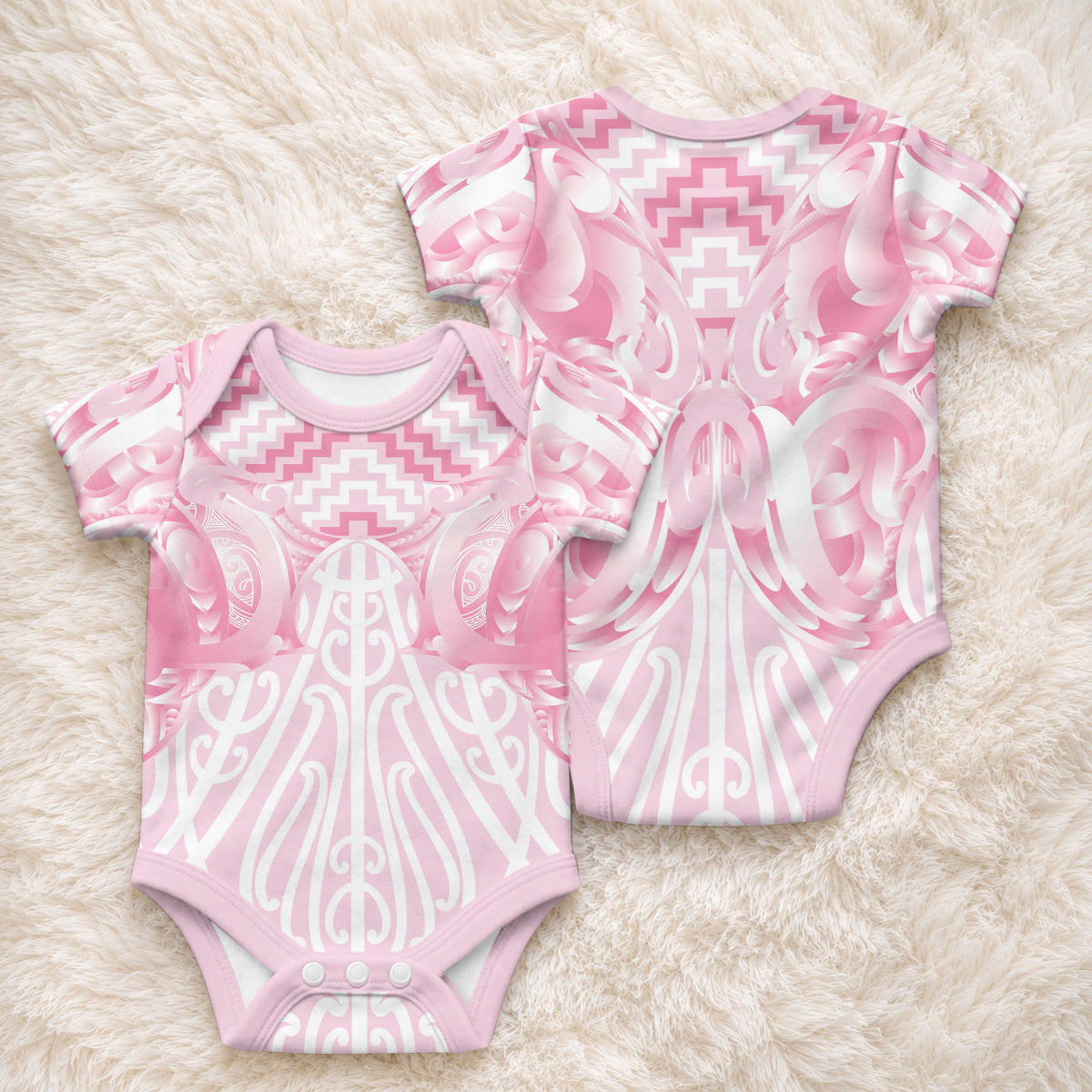 Aotearoa Kowhaiwhai Poutama Pink Motif Baby Onesie LT9 - Polynesian Pride