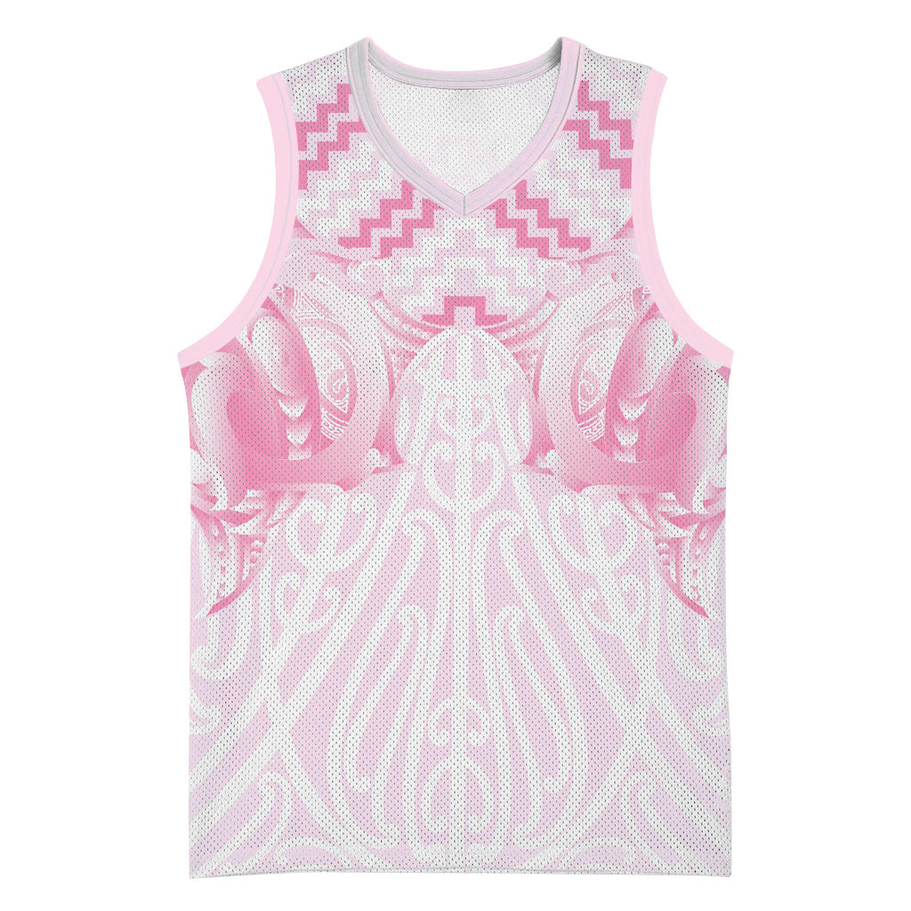 Aotearoa Kowhaiwhai Poutama Pink Motif Basketball Jersey