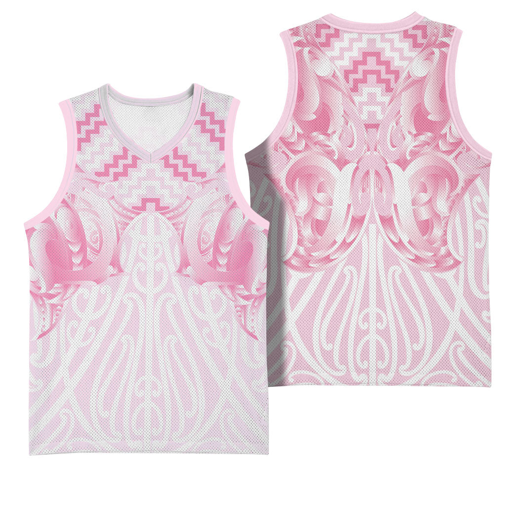 Aotearoa Kowhaiwhai Poutama Pink Motif Basketball Jersey