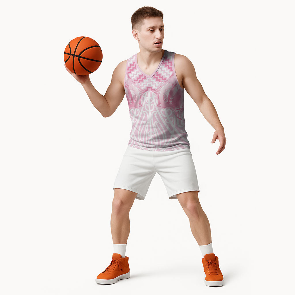 Aotearoa Kowhaiwhai Poutama Pink Motif Basketball Jersey