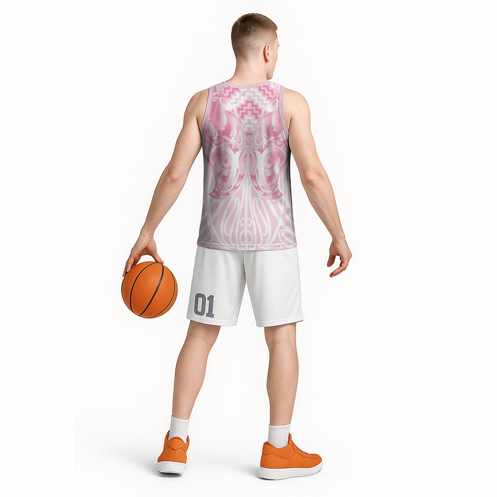 Aotearoa Kowhaiwhai Poutama Pink Motif Basketball Jersey