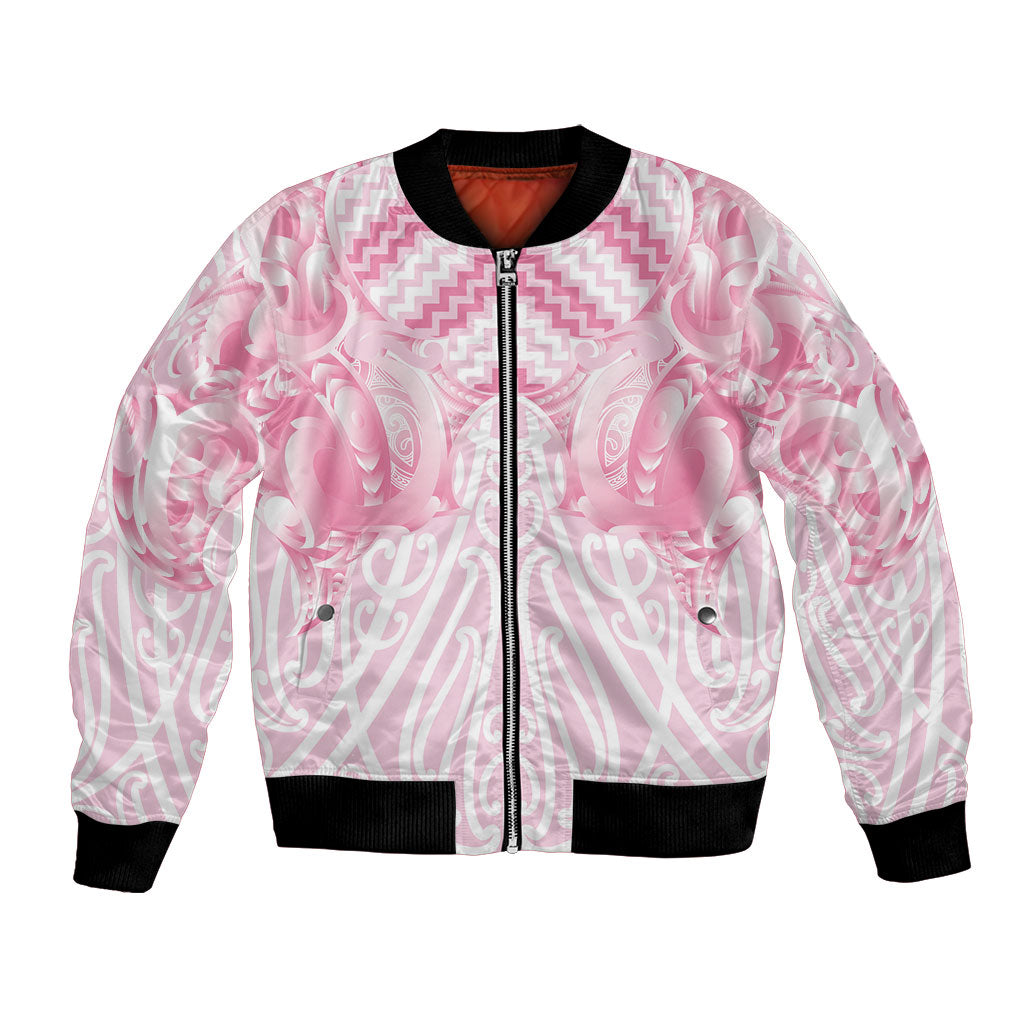 Aotearoa Kowhaiwhai Poutama Pink Motif Bomber Jacket LT9 Unisex Pink - Polynesian Pride