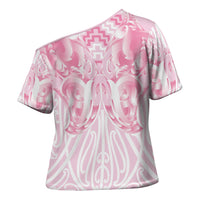 Aotearoa Kowhaiwhai Poutama Pink Motif Cross Shoulder Shirt LT9 - Polynesian Pride