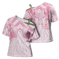 Aotearoa Kowhaiwhai Poutama Pink Motif Cross Shoulder Shirt LT9 - Polynesian Pride