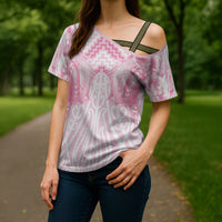 Aotearoa Kowhaiwhai Poutama Pink Motif Cross Shoulder Shirt LT9 - Polynesian Pride