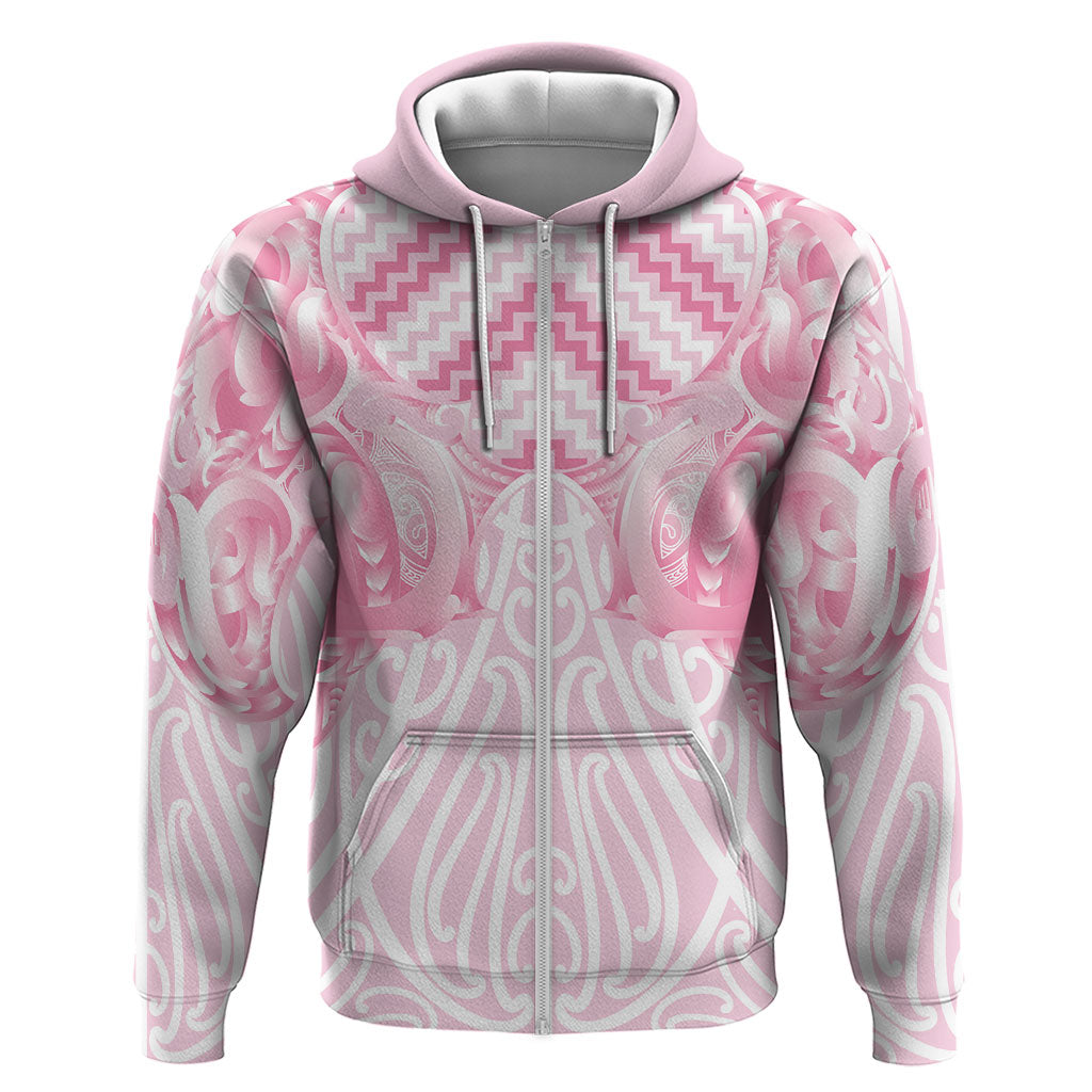 Aotearoa Kowhaiwhai Poutama Pink Motif Hoodie LT9 Zip Hoodie Pink - Polynesian Pride