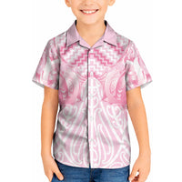 Aotearoa Kowhaiwhai Poutama Pink Motif Kid Hawaiian Shirt LT9 Kid Pink - Polynesian Pride