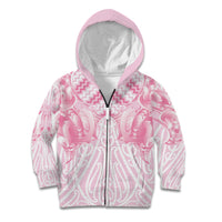 Aotearoa Kowhaiwhai Poutama Pink Motif Kid Hoodie LT9 Zip Hoodie Pink - Polynesian Pride