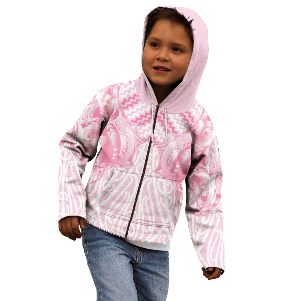 Aotearoa Kowhaiwhai Poutama Pink Motif Kid Hoodie LT9 - Polynesian Pride