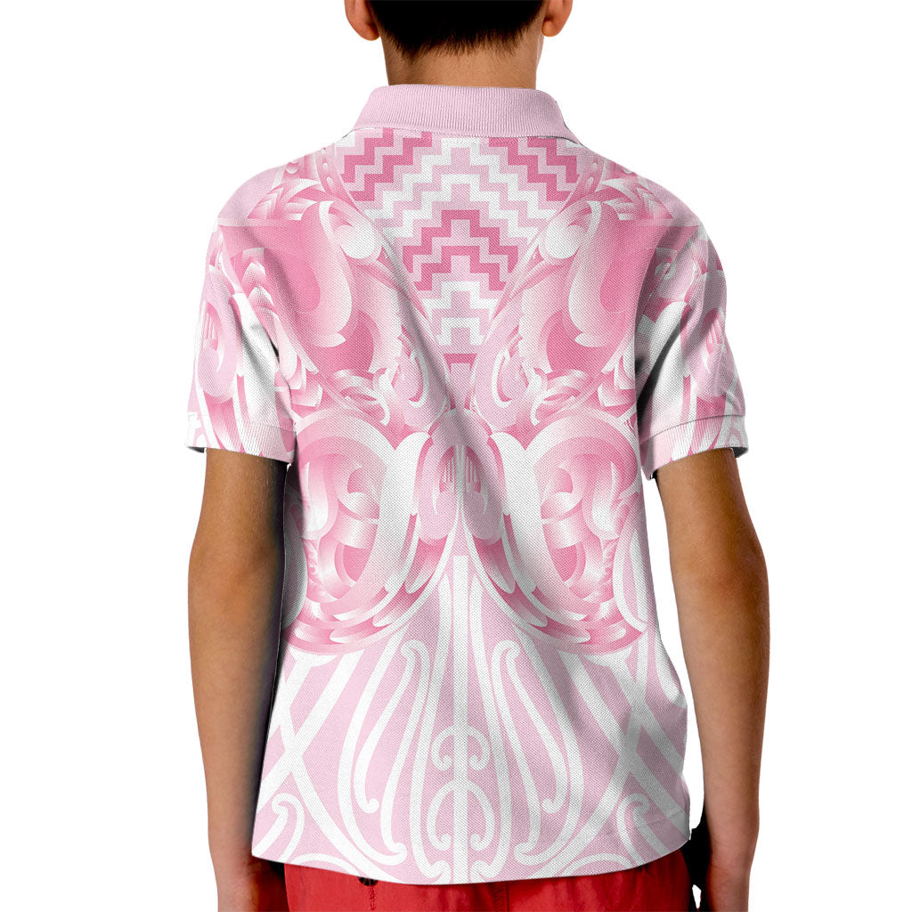 Aotearoa Kowhaiwhai Poutama Pink Motif Kid Polo Shirt LT9 - Polynesian Pride
