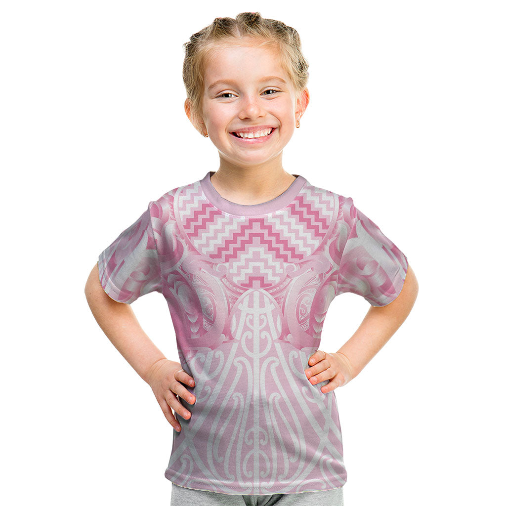 Aotearoa Kowhaiwhai Poutama Pink Motif Kid T Shirt