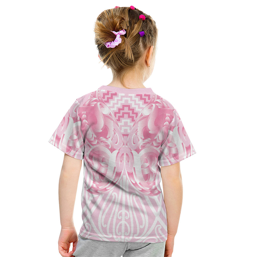 Aotearoa Kowhaiwhai Poutama Pink Motif Kid T Shirt