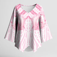 Aotearoa Kowhaiwhai Poutama Pink Motif Kimono Sleeve Blouse