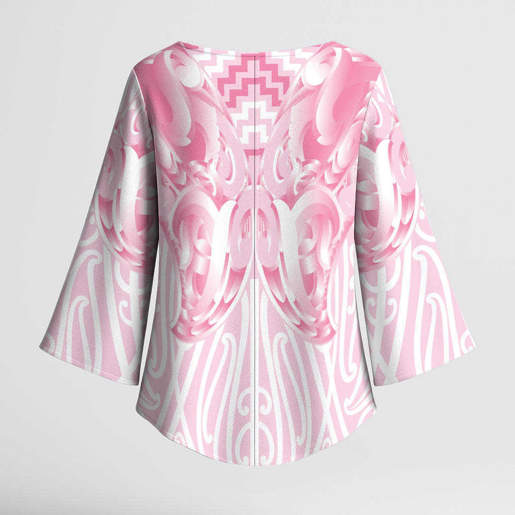 Aotearoa Kowhaiwhai Poutama Pink Motif Kimono Sleeve Blouse