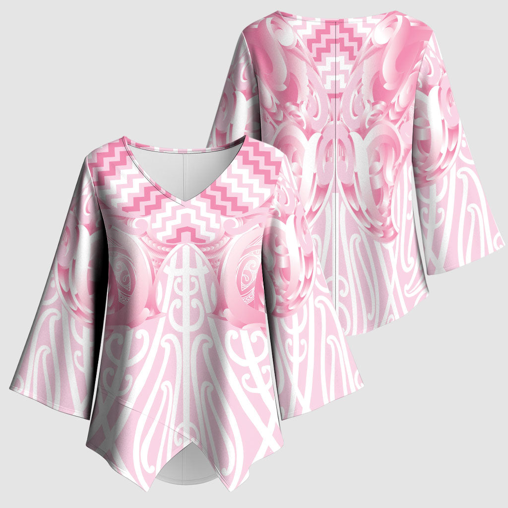 Aotearoa Kowhaiwhai Poutama Pink Motif Kimono Sleeve Blouse