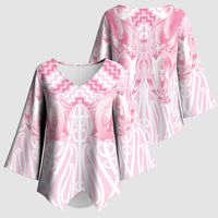 Aotearoa Kowhaiwhai Poutama Pink Motif Kimono Sleeve Blouse