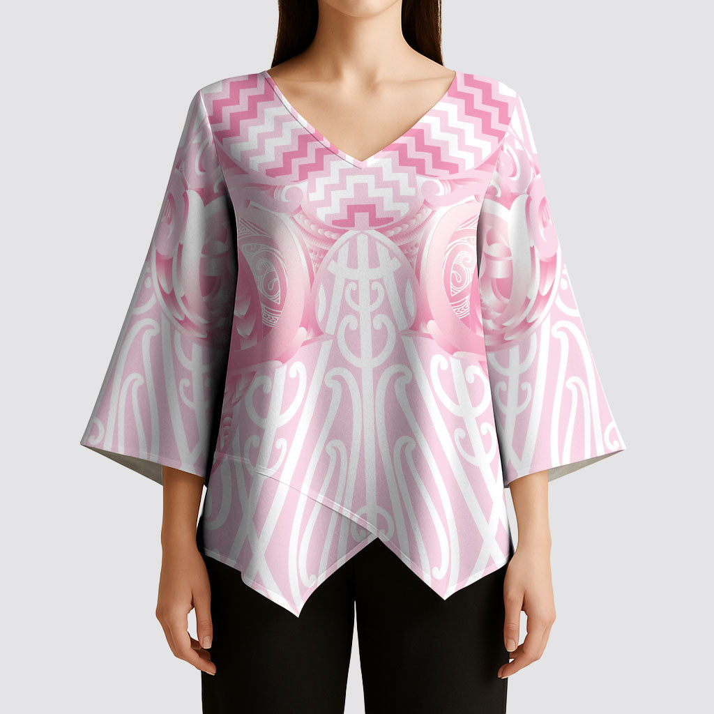 Aotearoa Kowhaiwhai Poutama Pink Motif Kimono Sleeve Blouse