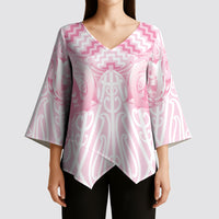 Aotearoa Kowhaiwhai Poutama Pink Motif Kimono Sleeve Blouse