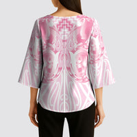 Aotearoa Kowhaiwhai Poutama Pink Motif Kimono Sleeve Blouse