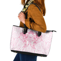 Aotearoa Kowhaiwhai Poutama Pink Motif Leather Tote Bag