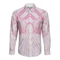 Aotearoa Kowhaiwhai Poutama Pink Motif Long Sleeve Button Shirt LT9 Unisex Pink - Polynesian Pride