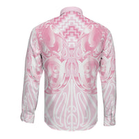 Aotearoa Kowhaiwhai Poutama Pink Motif Long Sleeve Button Shirt LT9 - Polynesian Pride