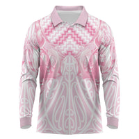 Aotearoa Kowhaiwhai Poutama Pink Motif Long Sleeve Polo Shirt LT9 Pink - Polynesian Pride