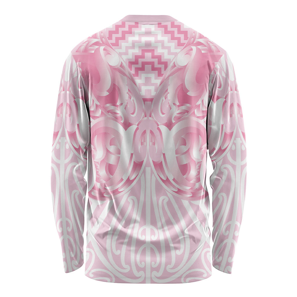 Aotearoa Kowhaiwhai Poutama Pink Motif Long Sleeve Shirt