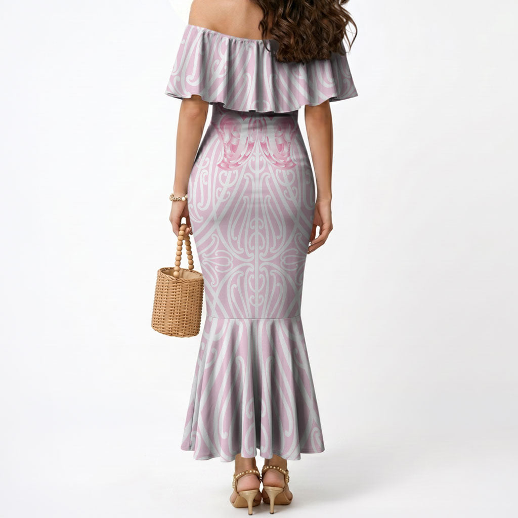Aotearoa Kowhaiwhai Poutama Pink Motif Mermaid Dress LT9 - Polynesian Pride