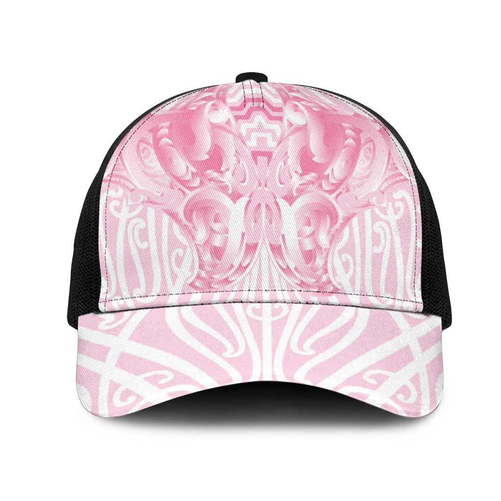 Aotearoa Kowhaiwhai Poutama Pink Motif Mesh Trucker Cap