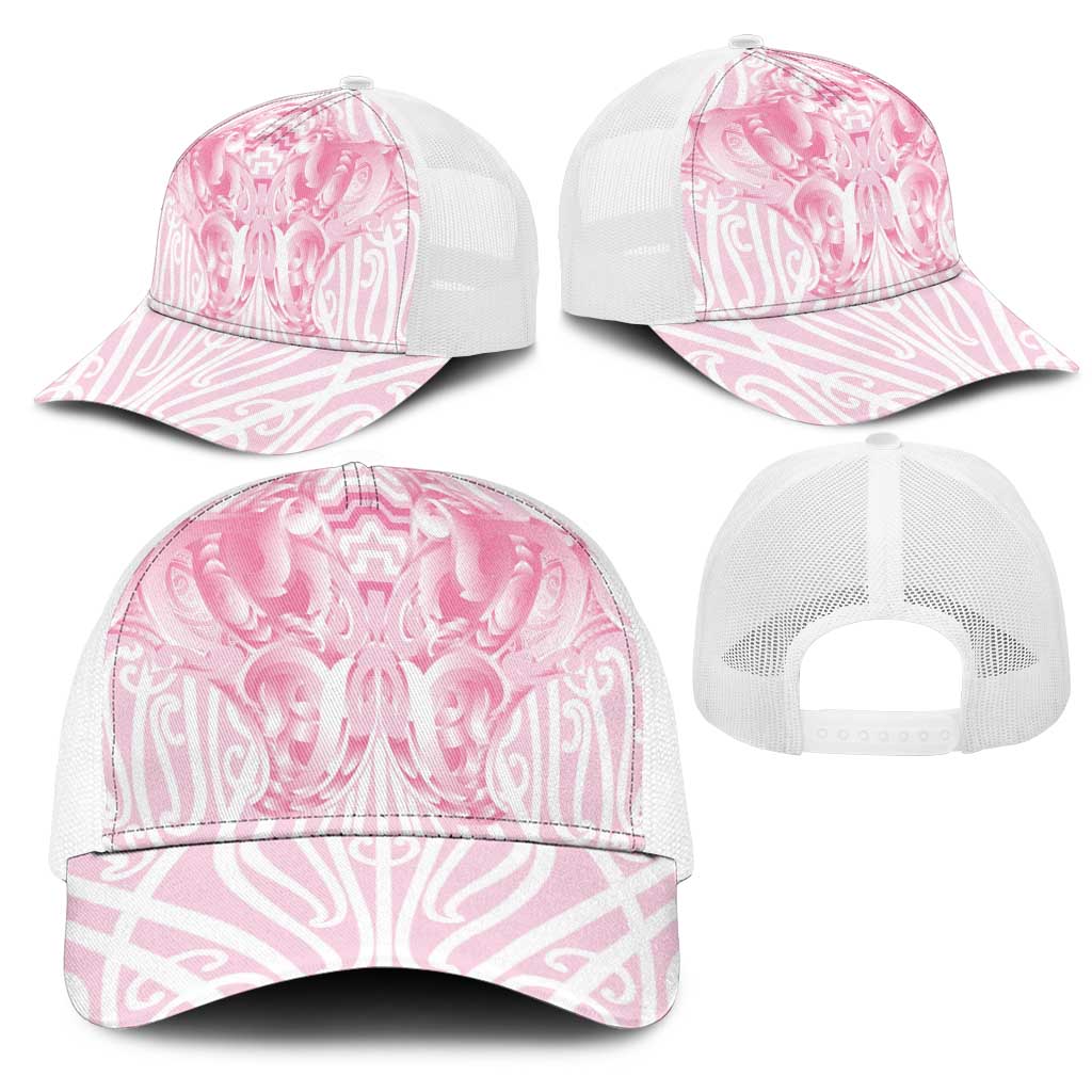 Aotearoa Kowhaiwhai Poutama Pink Motif Mesh Trucker Cap