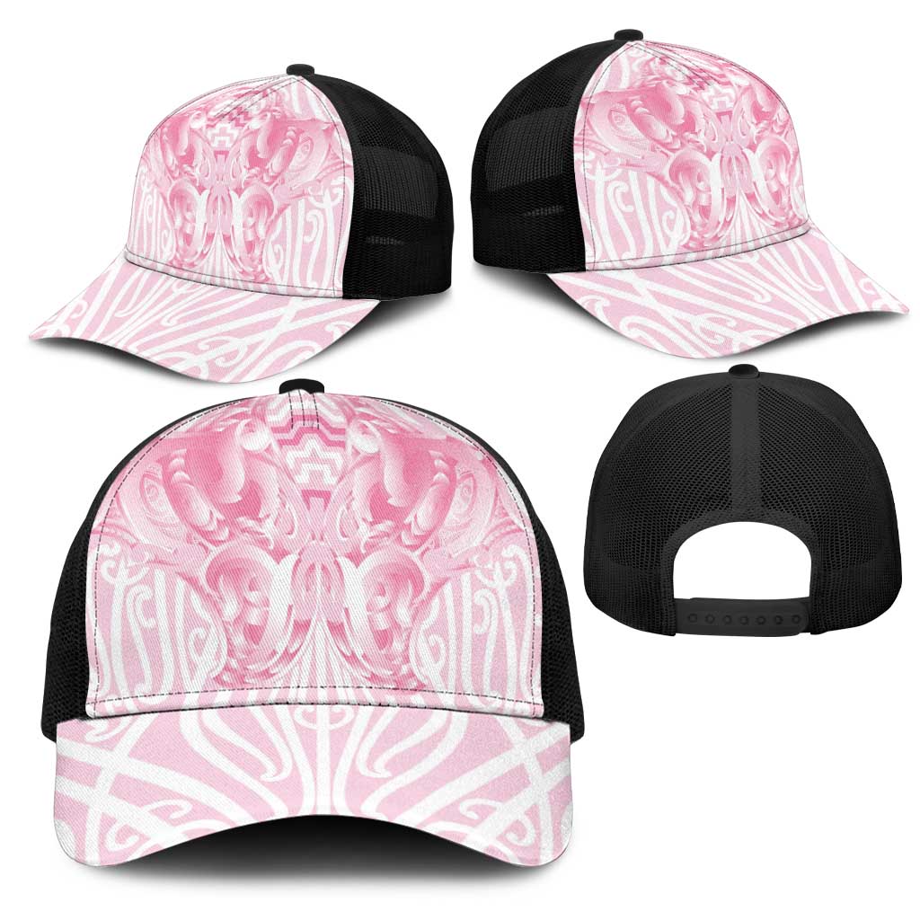 Aotearoa Kowhaiwhai Poutama Pink Motif Mesh Trucker Cap