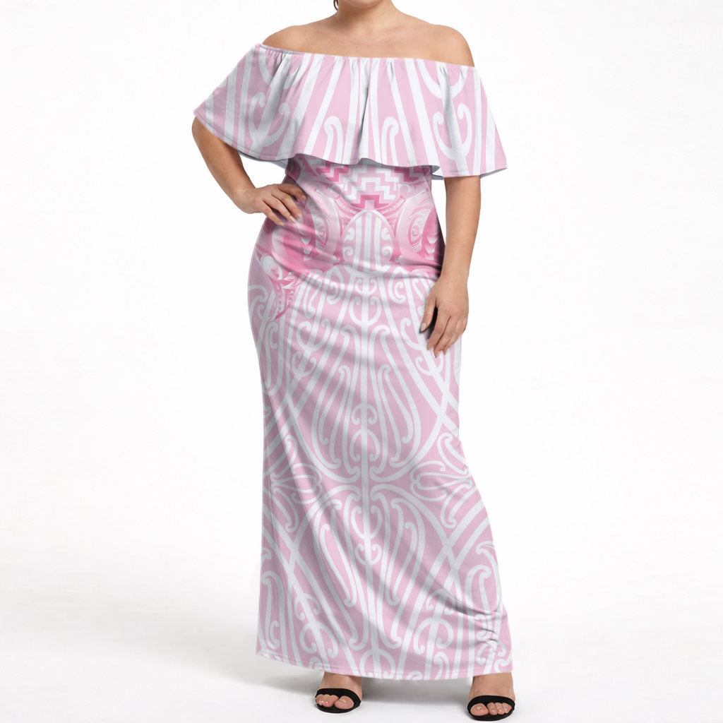 Aotearoa Kowhaiwhai Poutama Pink Motif Off Shoulder Maxi Dress LT9 Women Pink - Polynesian Pride