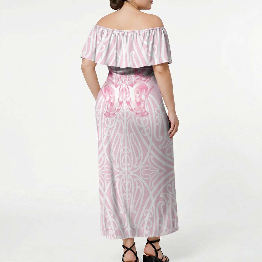 Aotearoa Kowhaiwhai Poutama Pink Motif Off Shoulder Maxi Dress LT9 - Polynesian Pride