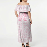 Aotearoa Kowhaiwhai Poutama Pink Motif Off Shoulder Maxi Dress LT9 - Polynesian Pride