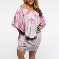 Aotearoa Kowhaiwhai Poutama Pink Motif Off Shoulder Short Dress LT9 Women Pink - Polynesian Pride